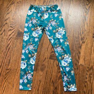 Girls Unbranded Floral Leggings Size 8-9Y Green Blue